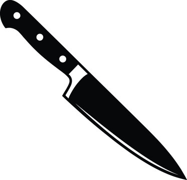Chef knife vector icon, black kitchen knife silhouette, professional culinary blade tool, sharp cooking utensil for restaurant branding