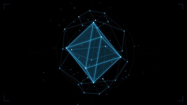 Crystal Structure with Connected Lines and Dots, a Digital Abstract Design. Geometric Network Illustration for Technology and Data Visualization.