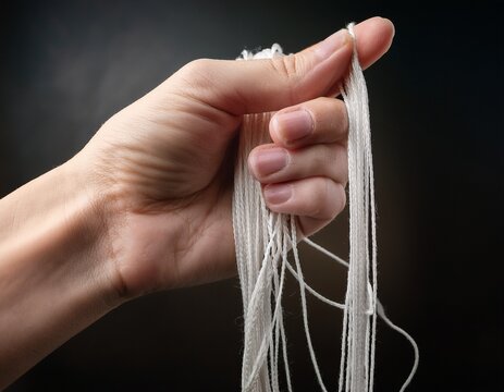 a hand holds a thin white string