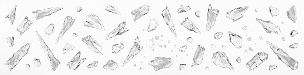 Obraz premium The scene shows various pieces of ice arranged on a clean white background. These pieces can be used for Christmas decorations or themed projects during the holiday season