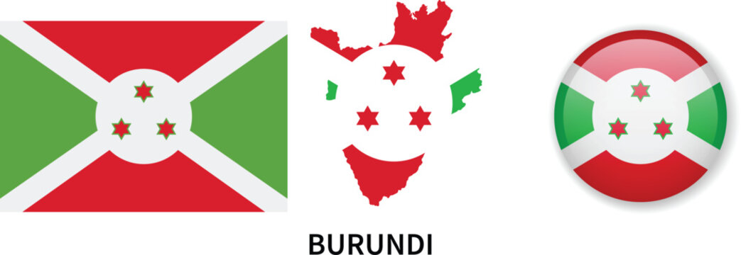 Burundi flag, map and 3D glass button