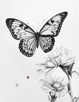 black and white butterfly on white