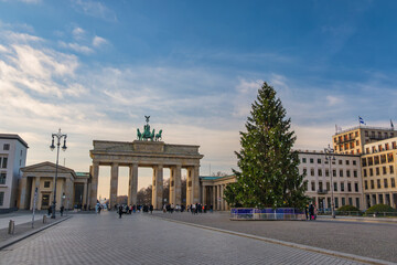 Berlin Germany Christmas tree at Brandenburg Gate (Brandenburger Tor) © Noppasinw