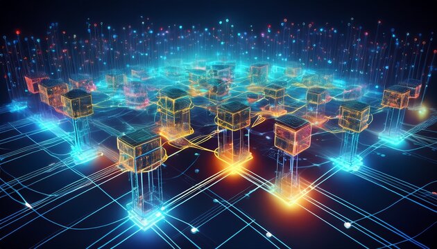 a detailed blockchain network diagram illustrating the interconnected nodes and decentralized architecture of a blockchain system this graphic representation highlights the flow of information
