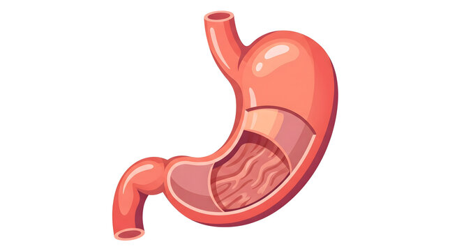 stomach anatomy medical vector illustration showing human digestive system internal organ structure with pink color scheme on white background for educational science healthcare graphics design