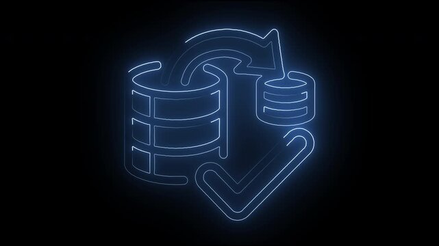 Neon Blue Server Data Migration Database Transfer and Cloud Sync Motion Graphic