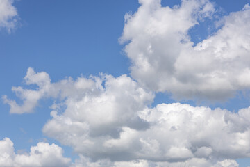 Fototapeta premium Large white cumulus clouds in blue sky on sunny day