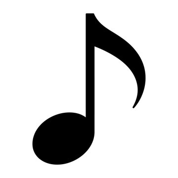 A sleek black musical note icon featuring a smooth oval notehead and a single curved stem on a neutral background.