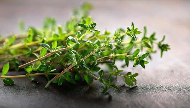 fresh thyme herb sprig with green leaves