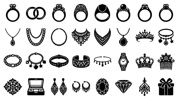 Elegant Jewelry Accessories Black Silhouette Vector Collection for SVG Laser Cut