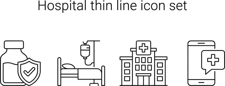 hospital thin line icon set medicine bottle bed building smartphone medical app vector illustration
