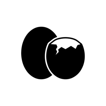 Whole egg and one cracked open egg shell silhouette icon with broken egg