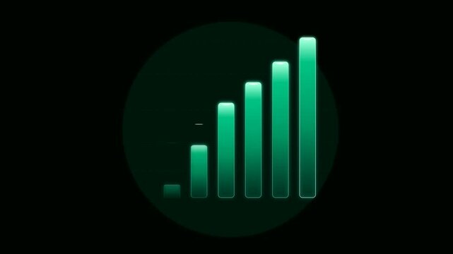 Animated green bar chart rising growth graph