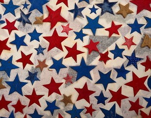 Obraz premium a vintage pattern of red blue and beige stars against a distressed background reflecting a sense of patriotism heritage and timelessness through its rustic design