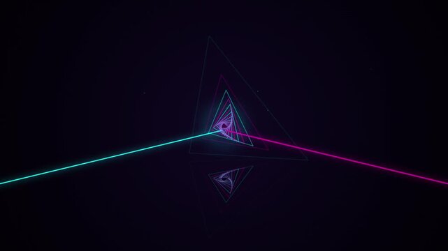 Futuristic Neon Triangle Tunnel Loop with Cyan and Magenta Laser Beams
