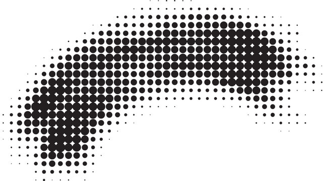 black halftone dot pattern shape curved design element isolated on white background vector illustration