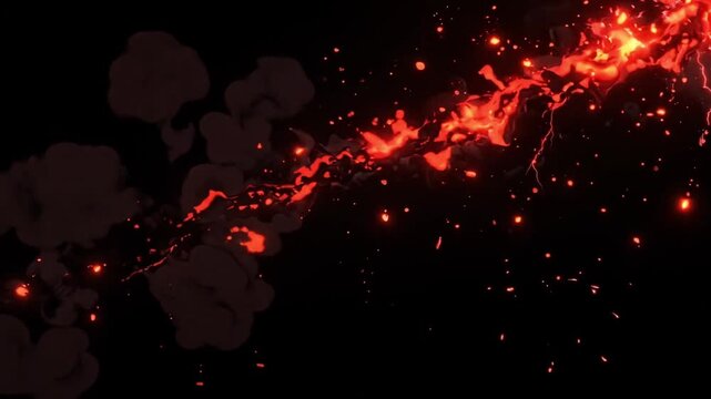 Glowing fiery lava magma flowing in darkness