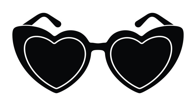 Heart shaped sunglasses presented as a black silhouette on a white background