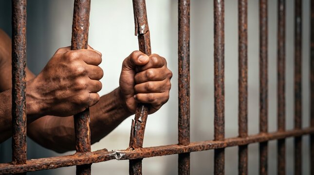 Hands gripping broken prison bars, symbolizing freedom, Human Rights Day, International Day for the Abolition of Slavery, oppression, social justice