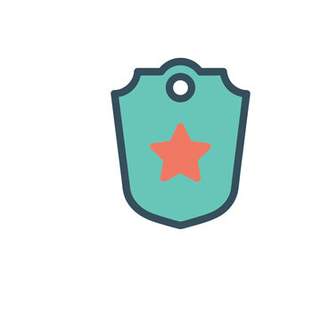 Teal shield with red star and circle