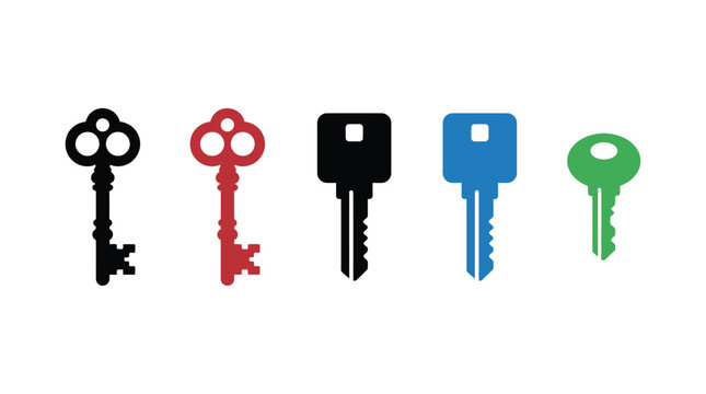Assorted keys in silhouette style against a white background