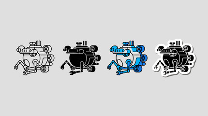 Vector robotic space rover drone icon set in line filled colored and sticker styles © BestFren