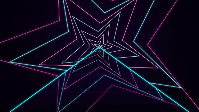Neon Star Tunnel Loop Cyan Magenta Retro Synthwave Laser Background