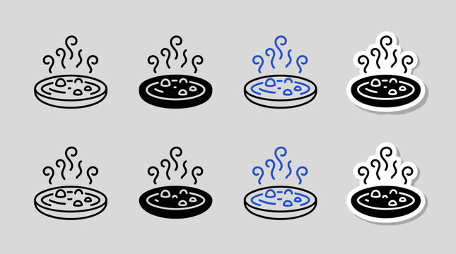 Hot spring and volcanic geyser pool vector icon set