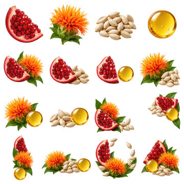 Pomegranate and safflower botanical ingredient motifs set