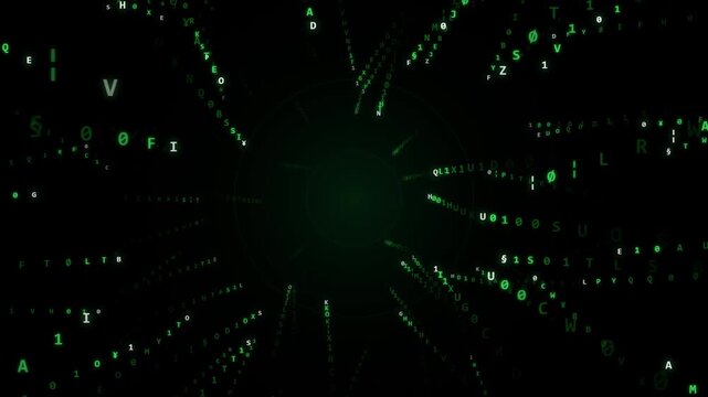 Green Digital Matrix Code Tunnel Radial Data Streaming Background