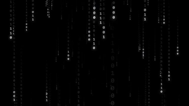 Falling Binary Code Rain on Black Futuristic Digital Technology Background