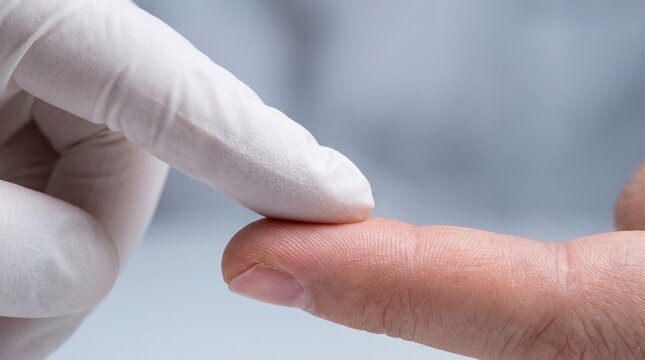 Doctor in Glove Testing Patient Fingertip Sensory Nerve Touch