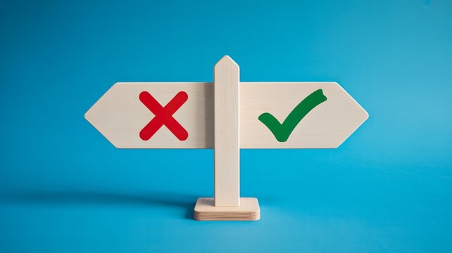 Decision making concept with directional signs showing correct and incorrect choices