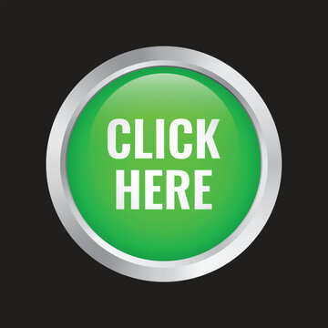 Click here green button. Promotion sign. Vector stock illustration.