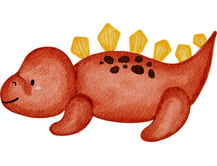Cute red dinosaur watercolour illustration  © Claudia
