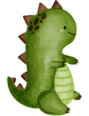 Green cute dinosaur watercolour illustration  © Claudia