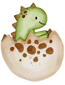 Cute green baby dinosaur in the egg illustration 