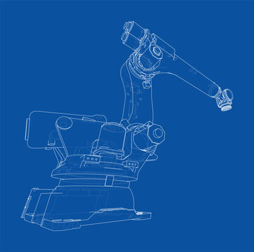 robotic arm blueprint illustration. Vector