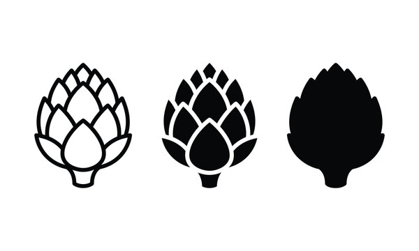 Artichoke vector outline and silhouette icon set design.