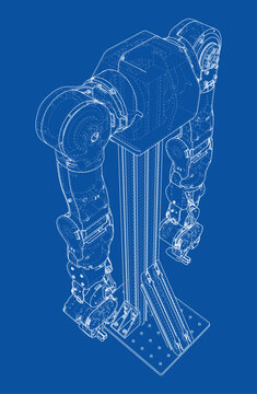 robotic arm blueprint illustration. Vector