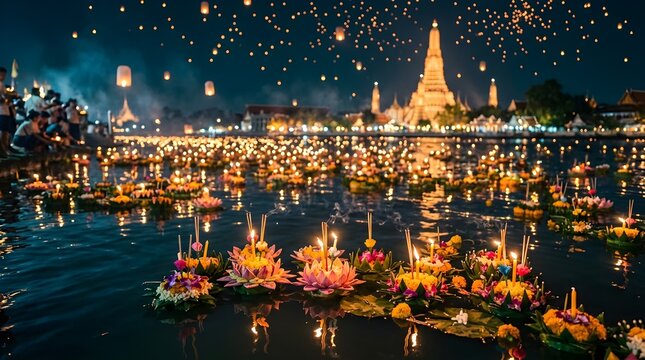 A breathtaking view of diwali celebrations with vibrant lights fireworks and reflections on the water