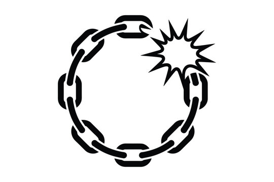 Broken Chain Link Icon, System Failure Disruption Vulnerability and Security Risk Symbol