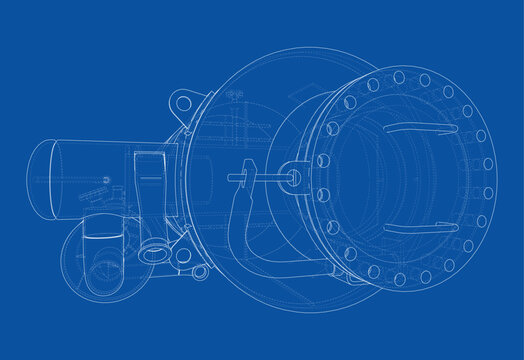 industrial pump blueprint illustration. Vector