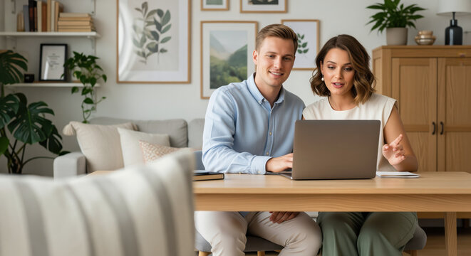 Partnership at home shows a couple using an online activity together, connecting shared leisure and personal decisions with relationship time through a relaxed everyday internet activity at home