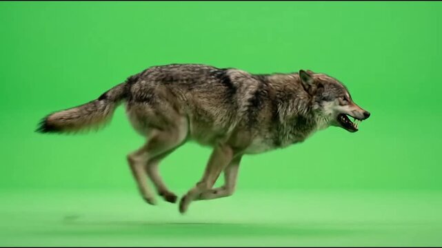 Athletic Wolf Running on Green Screen Background, Motion Capture, Wildlife Footage