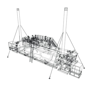 industrial ship wireframe illustration. Vector