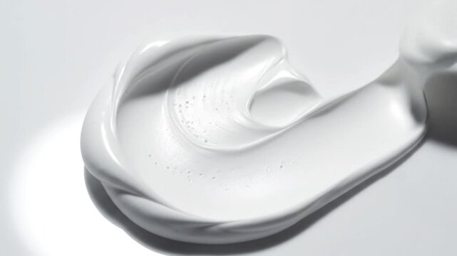 Close up view of white cream texture being smoothed and swirled with a spatula against a light background