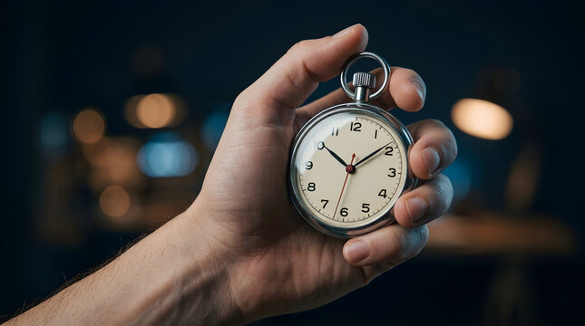 hand holding stopwatch for time management and deadline