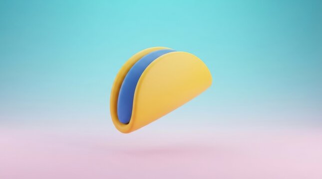 3D render of a stylized yellow taco icon with blue filling on a soft gradient background