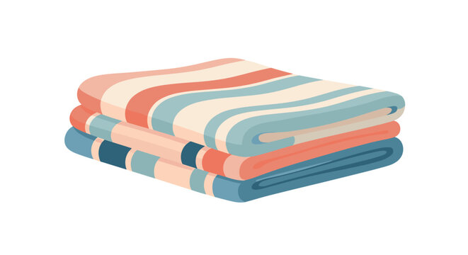 Stack of three neatly folded soft cotton towels with colourful striped patterns isolated on white background.